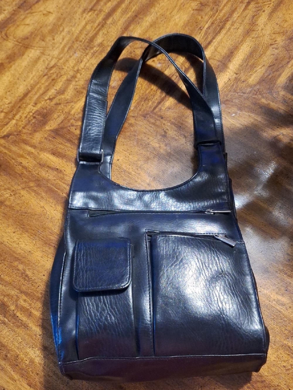 Black Leather Crossbody Shoulder Bag - Men